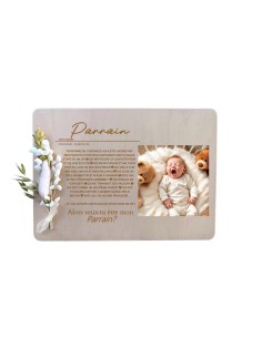 Cadre en Bois Demande Parrain Personnalisé Naissance 2