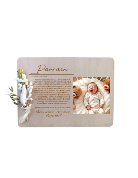 Cadre en Bois Demande Parrain Personnalisé Naissance
