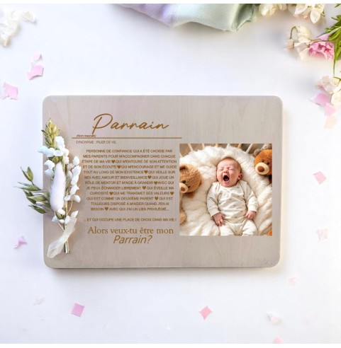 Cadre en Bois Demande Parrain Personnalisé Naissance