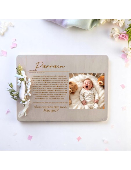 Cadre en Bois Demande Parrain Personnalisé Naissance