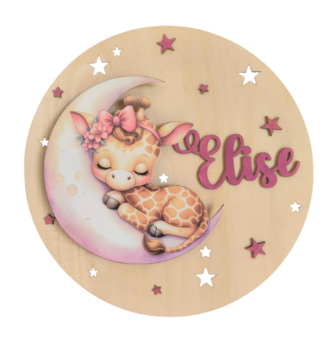Veilleuse Bébé Personnalisée Girafe en Bois | Lumière Douce Chambre Enfant