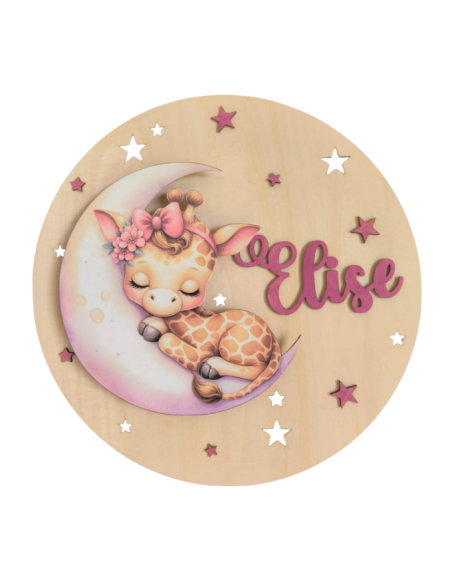 Veilleuse Bébé Personnalisée Girafe en Bois | Lumière Douce Chambre Enfant
