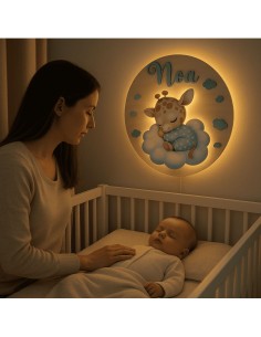 Veilleuse Bébé Personnalisée Girafe en Bois | Lumière...