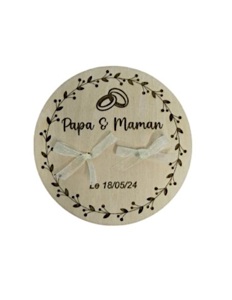 Porte-Alliances Mariage Bois Personnalisé | Prénoms & Date Gravés Bordure Florale