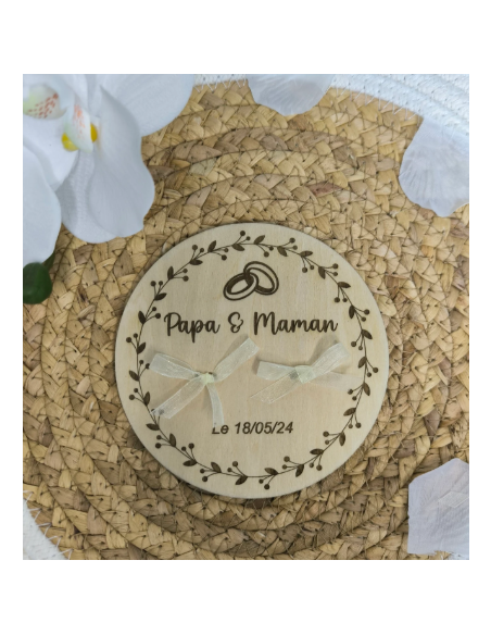 Porte-Alliances Mariage Bois Personnalisé | Prénoms & Date Gravés Bordure Florale