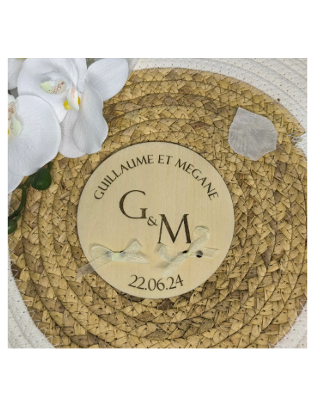 Porte-Alliances Mariage Bois Personnalisé | Prénoms & Date Gravés Bordure Initiales