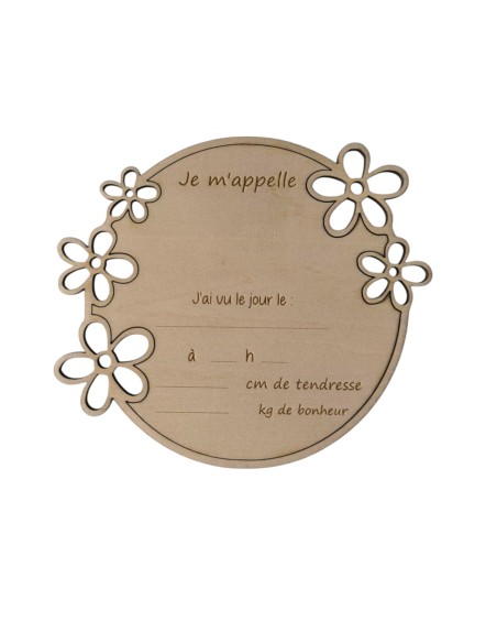 Plaque Bois Naissance Personnalisée | Cadeau Bébé "Bonjour le Monde" Fleurs