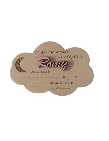 Plaque Bois Naissance Personnalisée | Cadeau Bébé "Bonjour le Monde" Nuage
