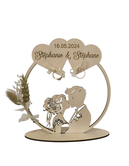 Présentoir Alliances Bois Personnalisé Mariage - Cœur & Amoureux