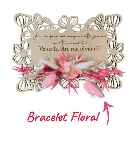 Demande Témoin Mariage Originale - Carte en Bois fleurs et Bracelet floral en Fleurs Séchées
