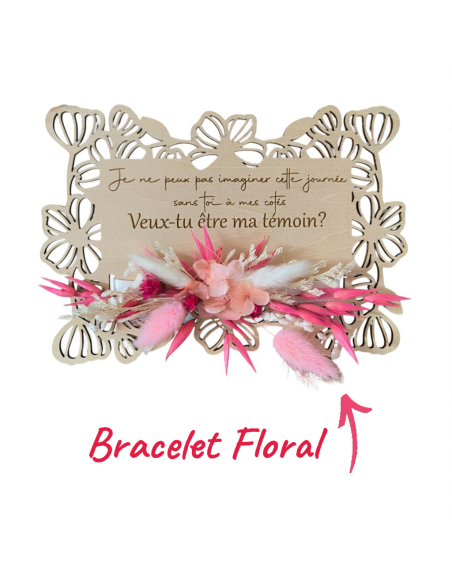 Demande Témoin Mariage Originale - Carte en Bois fleurs et Bracelet floral en Fleurs Séchées