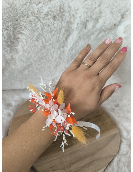 Demande Témoin Mariage Originale - Carte en Bois arabesque et Bracelet floral en Fleurs Séchées