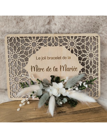 Demande Témoin Mariage Originale - Carte en Bois arabesque et Bracelet floral en Fleurs Séchées