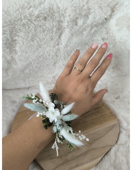 Demande Témoin Mariage Originale - Carte en Bois arabesque et Bracelet floral en Fleurs Séchées