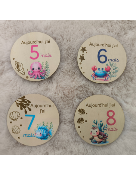 Cartes Étapes Bébé & Naissance - Thème Océan pour Photos Souvenir