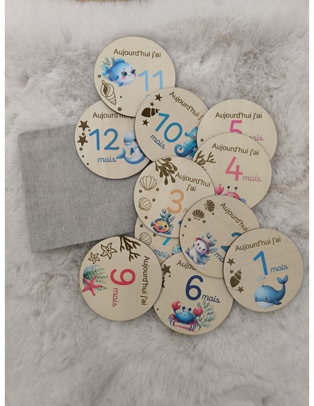 Cartes Étapes Bébé & Naissance - Thème Océan pour Photos Souvenir