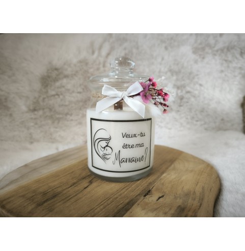 Bougie personnalisée thème grossesse, naissance, baptême, annonce parrain, marraine fleurs sechées