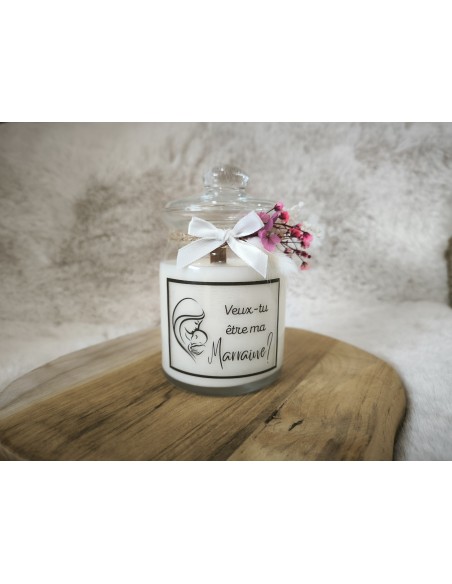 Bougie personnalisée thème grossesse, naissance, baptême, annonce parrain, marraine fleurs sechées