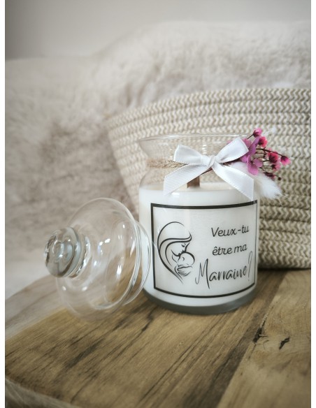 Bougie personnalisée thème grossesse, naissance, baptême, annonce parrain, marraine fleurs sechées