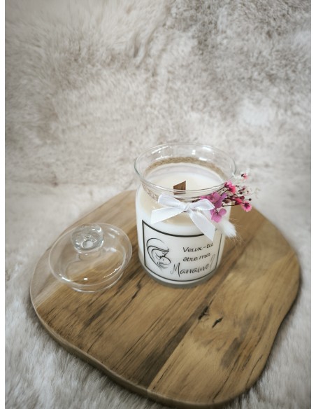Bougie personnalisée thème grossesse, naissance, baptême, annonce parrain, marraine fleurs sechées