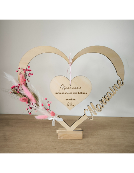 Cadre en Bois Personnalisé Parrain Marraine - Cadeau Baptême Anniversaire