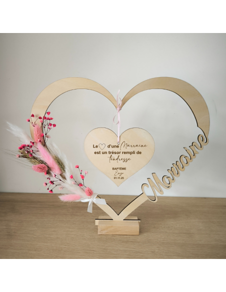 Cadre en Bois Personnalisé Parrain Marraine - Cadeau Baptême Anniversaire