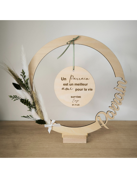 Cadre en Bois Personnalisé Parrain Marraine - Cadeau Baptême Anniversaire