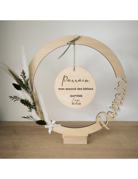 Cadre en Bois Personnalisé Parrain Marraine - Cadeau Baptême Anniversaire