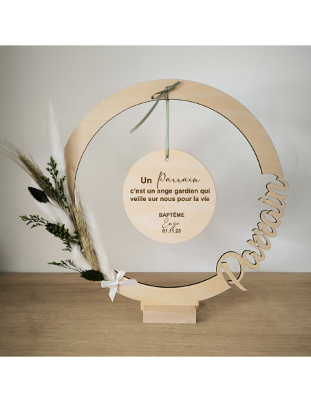 Cadre en Bois Personnalisé Parrain Marraine - Cadeau Baptême Anniversaire