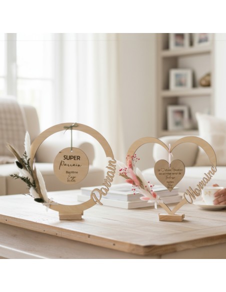 Cadre en Bois Personnalisé Parrain Marraine - Cadeau Baptême Anniversaire