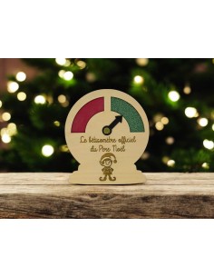Bêtisomètre officiel et caméra Père Noël en bois gravé, accessoires de mise en scène pour lutin farceur, décoration enfant Noël.
