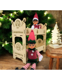 Lit Superposé Bois Personnalisé Lutins Farceurs – Gravure Prénom Noël