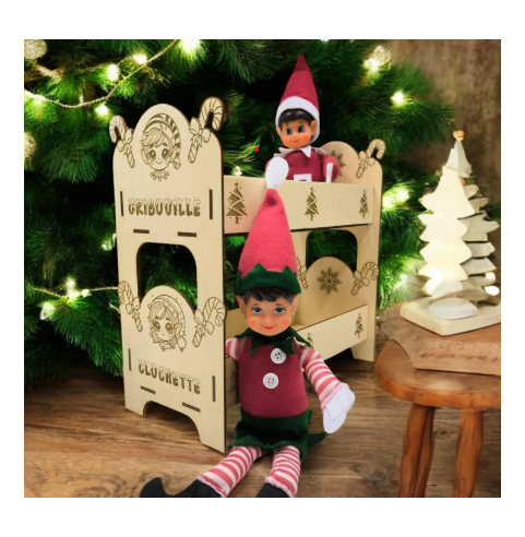 Lit Superposé Bois Personnalisé Lutins Farceurs – Gravure Prénom Noël