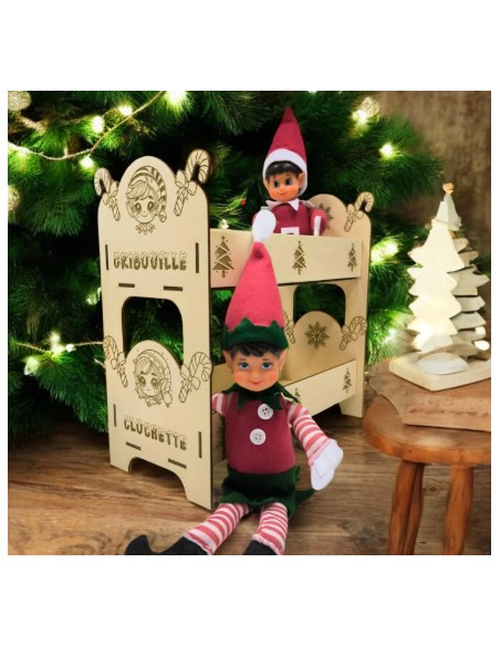 Lit Superposé Bois Personnalisé Lutins Farceurs – Gravure Prénom Noël