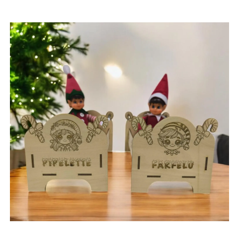 Lit Simple Bois Personnalisé Lutins Farceurs – Gravure Prénom Noël