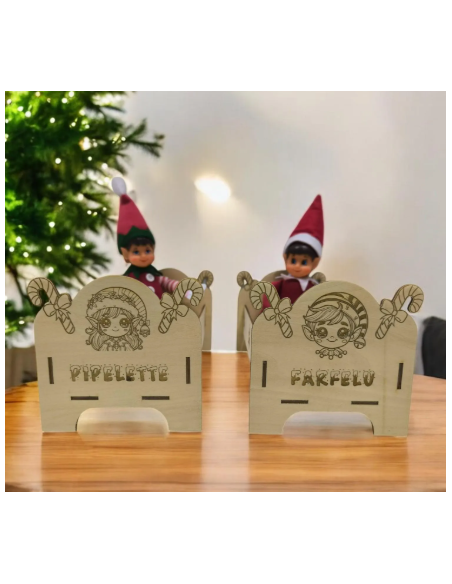 Lit Simple Bois Personnalisé Lutins Farceurs – Gravure Prénom Noël