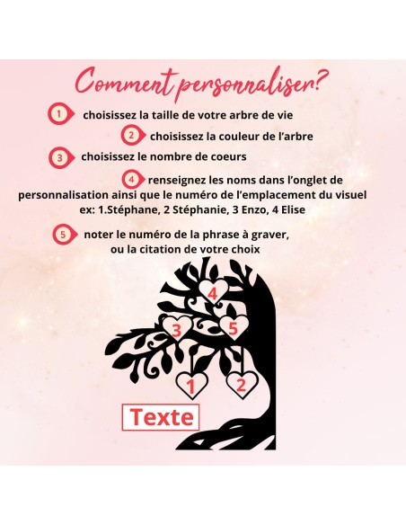 Arbre de Vie Cœur Bois Personnalisé Prénoms Famille