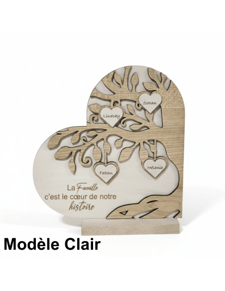Arbre de Vie Cœur Bois Personnalisé Prénoms Famille