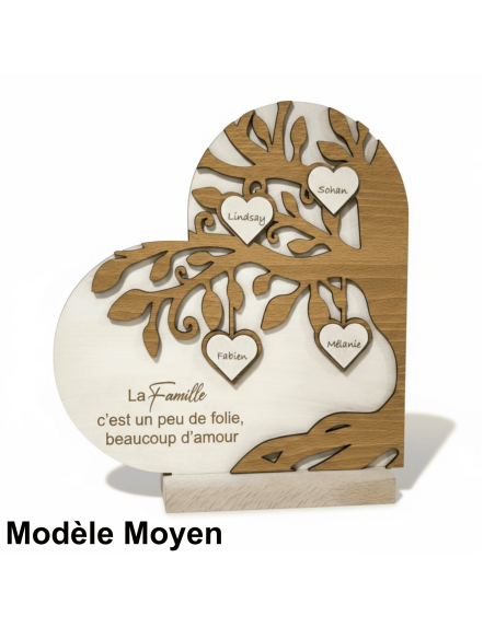 Arbre de Vie Cœur Bois Personnalisé Prénoms Famille
