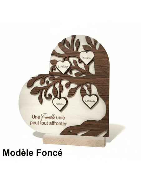 Arbre de Vie Cœur Bois Personnalisé Prénoms Famille