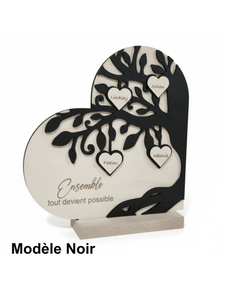 Arbre de Vie Cœur Bois Personnalisé Prénoms Famille