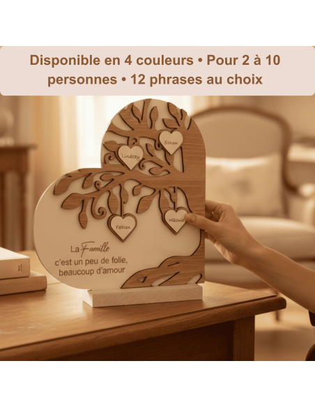 Arbre de Vie Cœur Bois Personnalisé Prénoms Famille