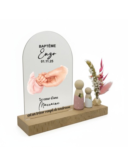 Cadeau Baptême Parrain Marraine Personnalisé motif mains