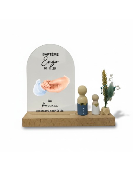 Cadeau Baptême Parrain Marraine Personnalisé motif mains