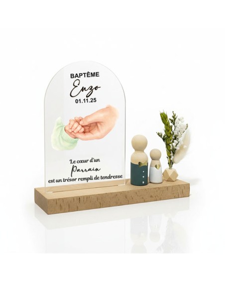 Cadeau Baptême Parrain Marraine Personnalisé motif mains