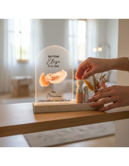 Cadeau Baptême Parrain Marraine Personnalisé motif mains