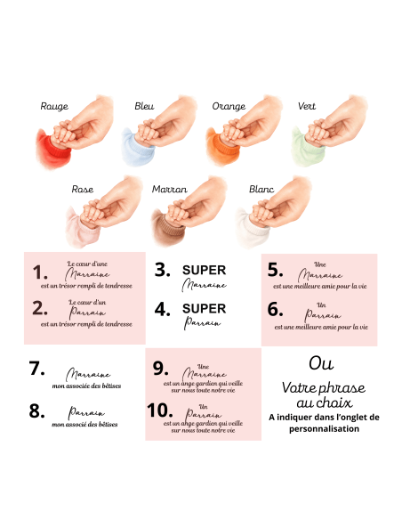 Cadeau Baptême Parrain Marraine Personnalisé motif mains