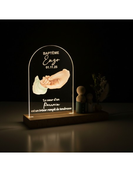 Cadeau Baptême Parrain Marraine Personnalisé motif mains
