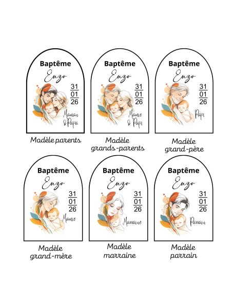Cadeau de Baptême Personnalisé Parrain Marraine Grand-parents motif famille