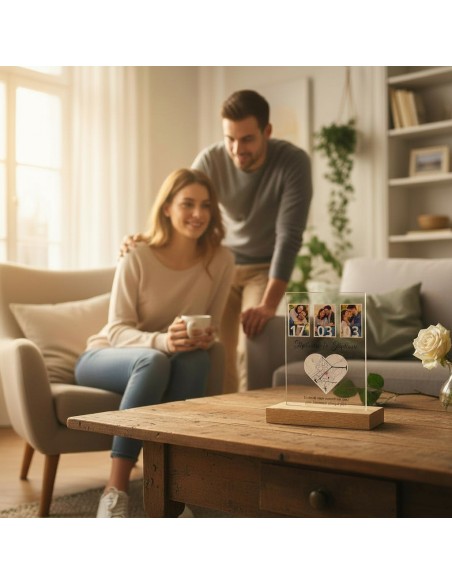 Cadre photo couple personnalisé avec date et carte du lieu